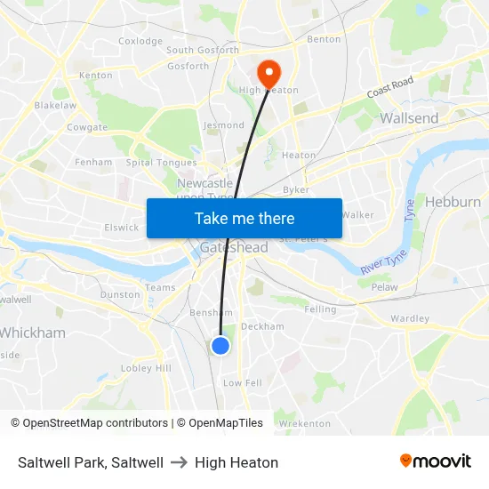 Saltwell Park, Saltwell to High Heaton map