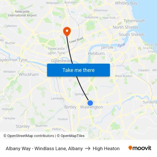 Albany Way - Windlass Lane, Albany to High Heaton map