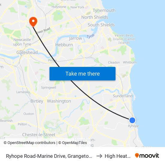 Ryhope Road-Marine Drive, Grangetown to High Heaton map