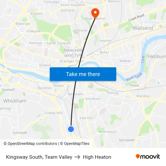 Kingsway South, Team Valley to High Heaton map