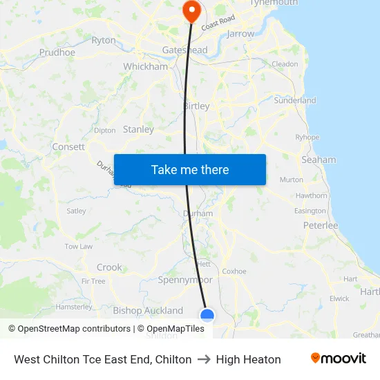 West Chilton Tce East End, Chilton to High Heaton map