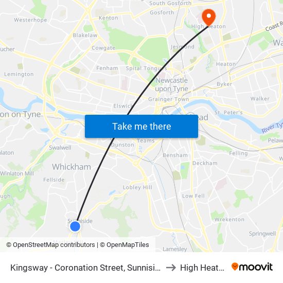 Kingsway - Coronation Street, Sunniside to High Heaton map