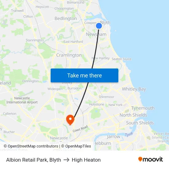 Albion Retail Park, Blyth to High Heaton map