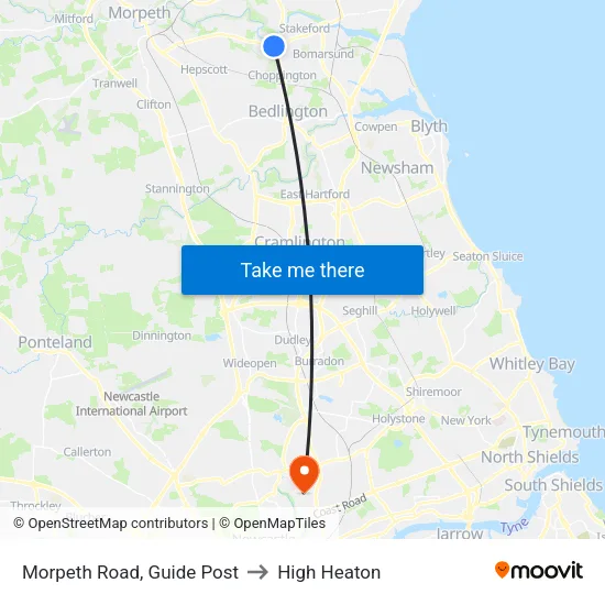Morpeth Road, Guide Post to High Heaton map