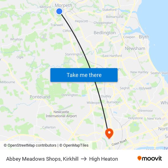 Abbey Meadows Shops, Kirkhill to High Heaton map