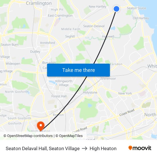 Seaton Delaval Hall, Seaton Village to High Heaton map