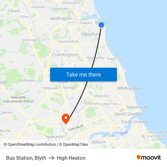 Bus Station, Blyth to High Heaton map