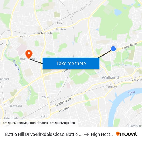 Battle Hill Drive-Birkdale Close, Battle Hill to High Heaton map