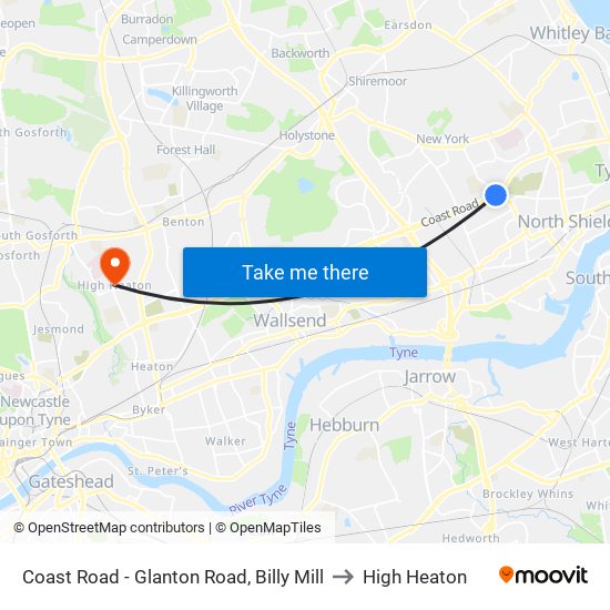 Coast Road - Glanton Road, Billy Mill to High Heaton map