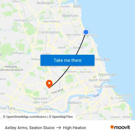 Astley Arms, Seaton Sluice to High Heaton map