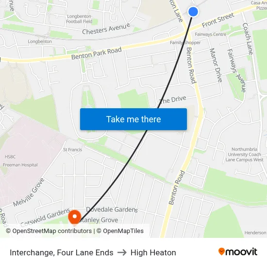 Interchange, Four Lane Ends to High Heaton map