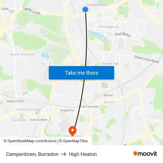 Camperdown, Burradon to High Heaton map