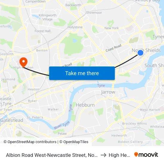 Albion Road West-Newcastle Street, North Shields to High Heaton map
