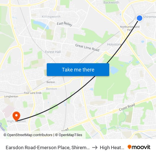 Earsdon Road-Emerson Place, Shiremoor to High Heaton map