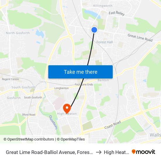 Great Lime Road-Balliol Avenue, Forest Hall to High Heaton map