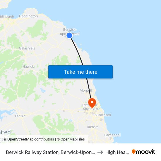 Berwick Railway Station, Berwick-Upon-Tweed to High Heaton map