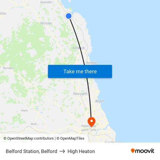 Belford Station, Belford to High Heaton map