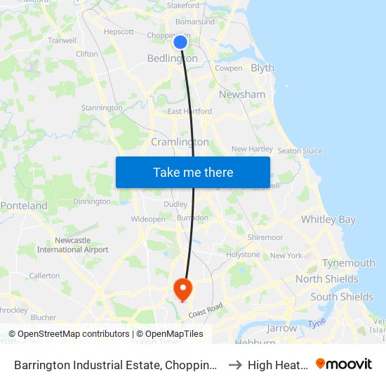 Barrington Industrial Estate, Choppington to High Heaton map