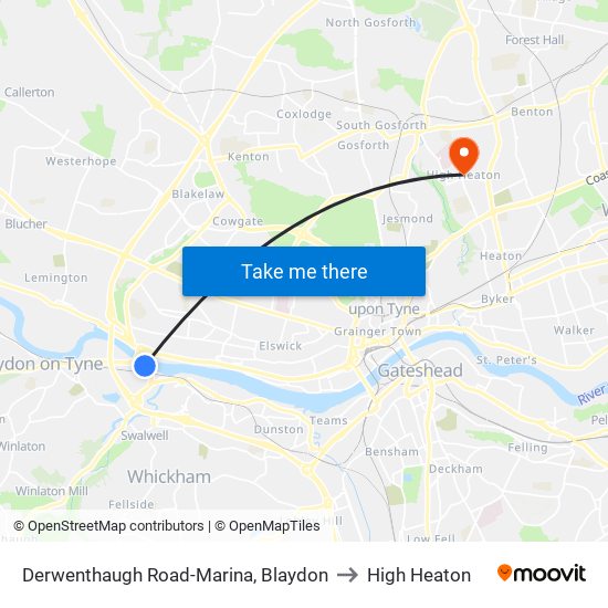 Derwenthaugh Road-Marina, Blaydon to High Heaton map