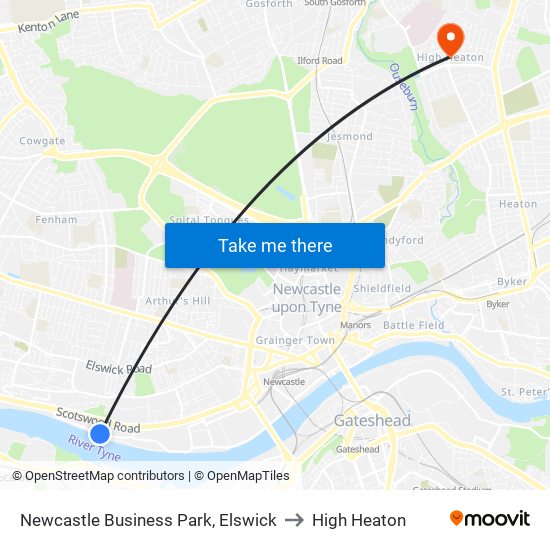 Newcastle Business Park, Elswick to High Heaton map