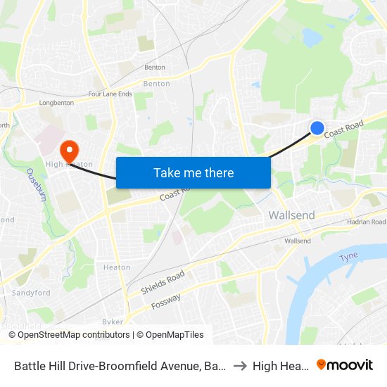 Battle Hill Drive-Broomfield Avenue, Battle Hill to High Heaton map
