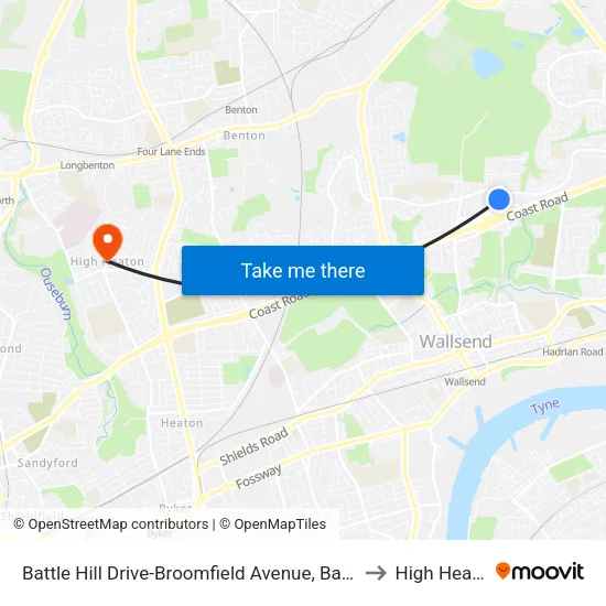 Battle Hill Drive-Broomfield Avenue, Battle Hill to High Heaton map