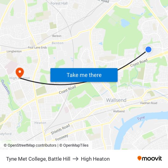 Tyne Met College, Battle Hill to High Heaton map