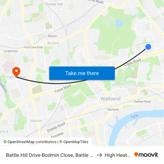 Battle Hill Drive-Bodmin Close, Battle Hill to High Heaton map