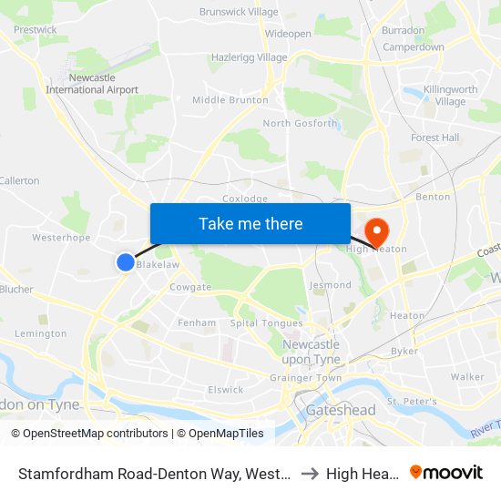 Stamfordham Road-Denton Way, Westerhope to High Heaton map