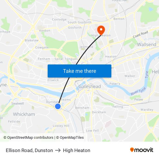 Ellison Road, Dunston to High Heaton map