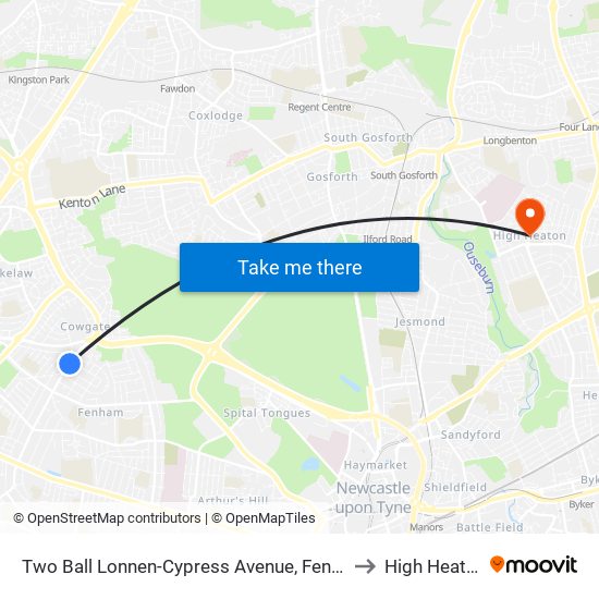 Two Ball Lonnen-Cypress Avenue, Fenham to High Heaton map