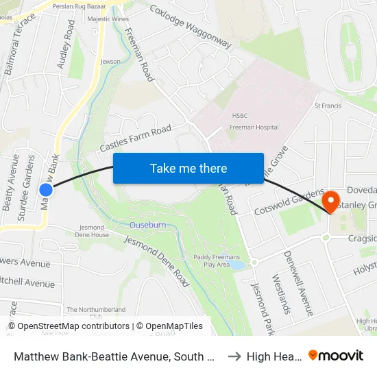 Matthew Bank-Beattie Avenue, South Gosforth to High Heaton map
