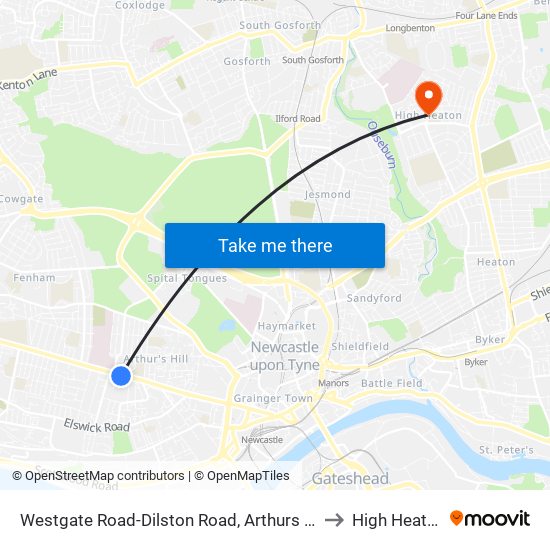 Westgate Road-Dilston Road, Arthurs Hill to High Heaton map