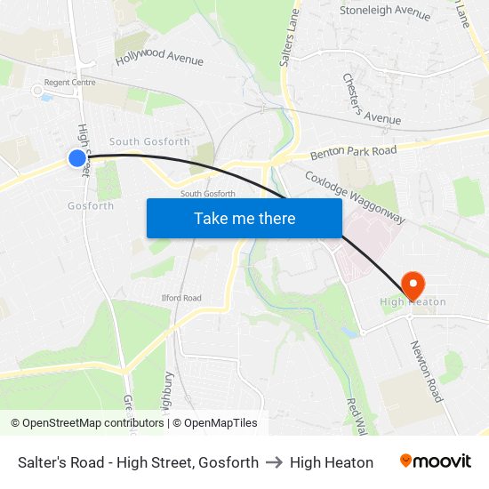 Salter's Road - High Street, Gosforth to High Heaton map