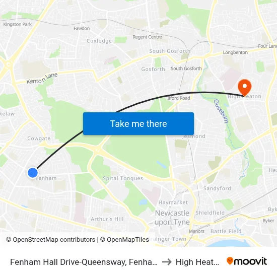 Fenham Hall Drive-Queensway, Fenham to High Heaton map
