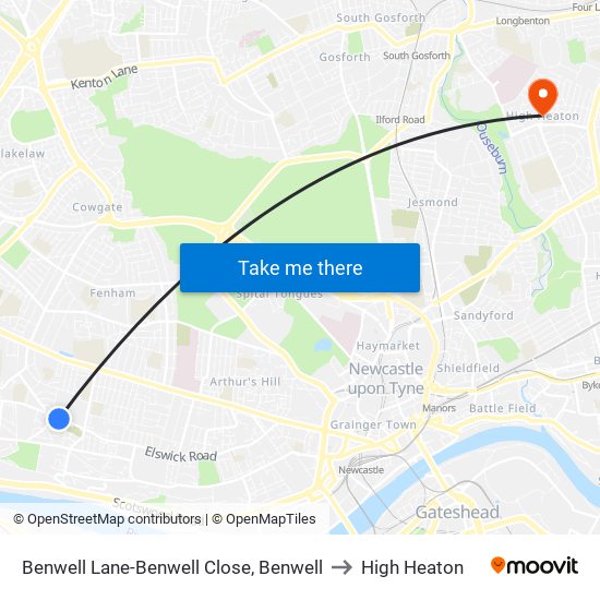Benwell Lane-Benwell Close, Benwell to High Heaton map