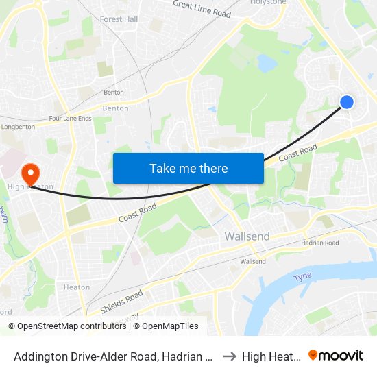 Addington Drive-Alder Road, Hadrian Park to High Heaton map