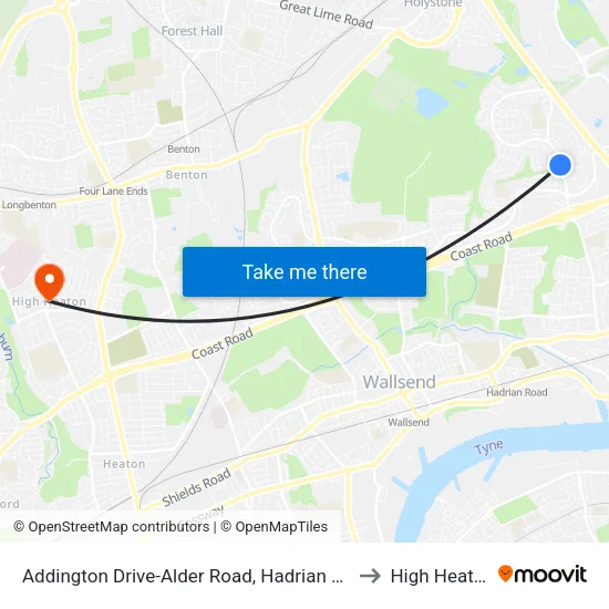 Addington Drive-Alder Road, Hadrian Park to High Heaton map