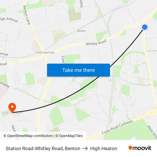 Station Road-Whitley Road, Benton to High Heaton map