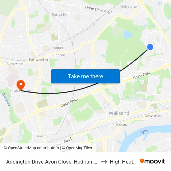 Addington Drive-Avon Close, Hadrian Park to High Heaton map