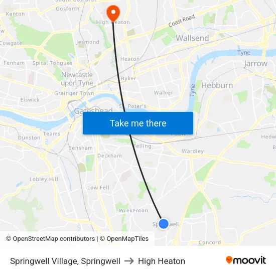 Springwell Village, Springwell to High Heaton map