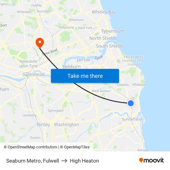 Seaburn Metro, Fulwell to High Heaton map