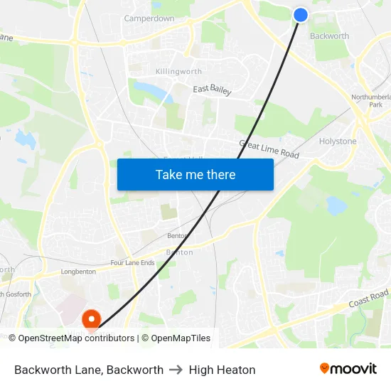 Backworth Lane, Backworth to High Heaton map