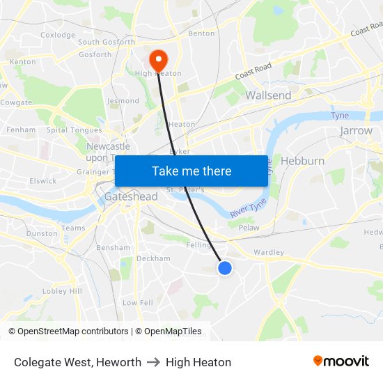 Colegate West, Heworth to High Heaton map