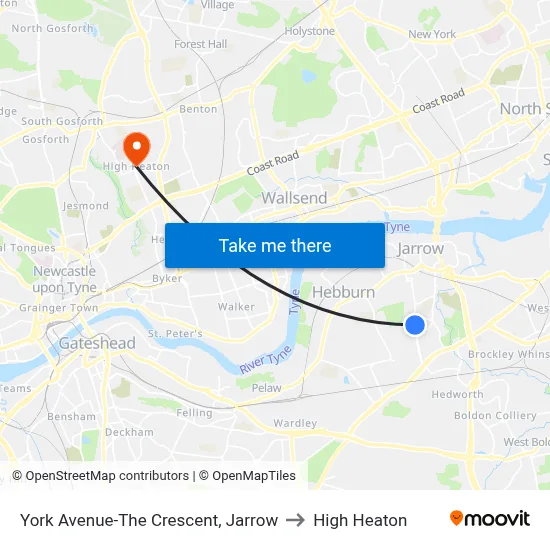 York Avenue-The Crescent, Jarrow to High Heaton map