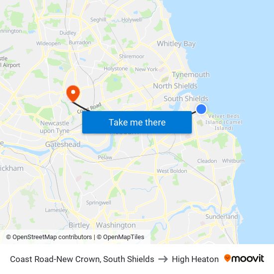 Coast Road-New Crown, South Shields to High Heaton map