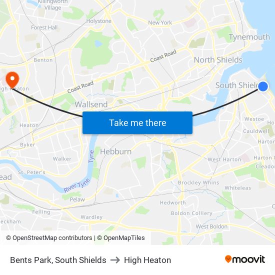 Bents Park, South Shields to High Heaton map