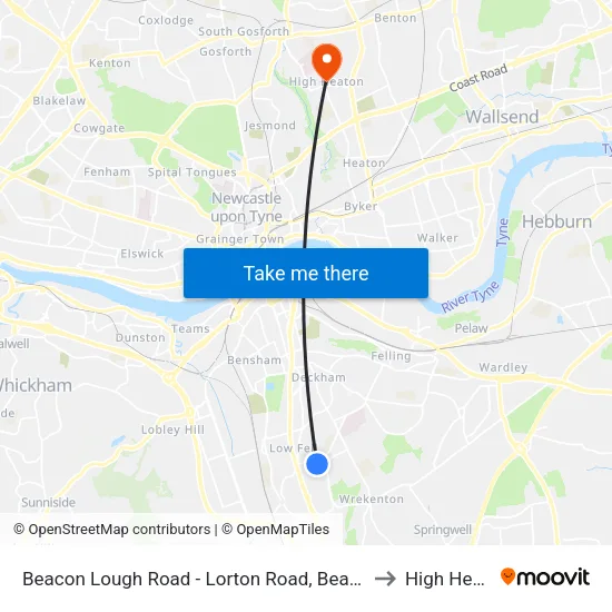 Beacon Lough Road - Lorton Road, Beacon Lough to High Heaton map