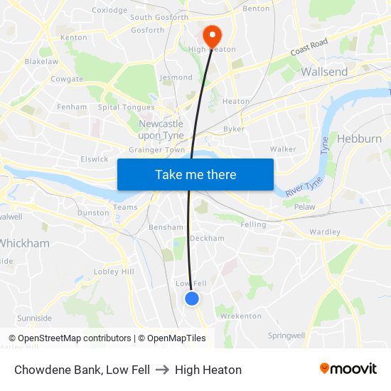 Chowdene Bank, Low Fell to High Heaton map