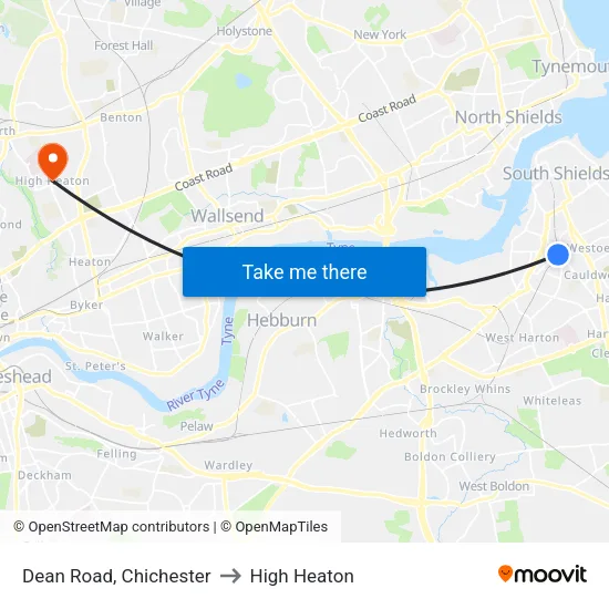 Dean Road, Chichester to High Heaton map